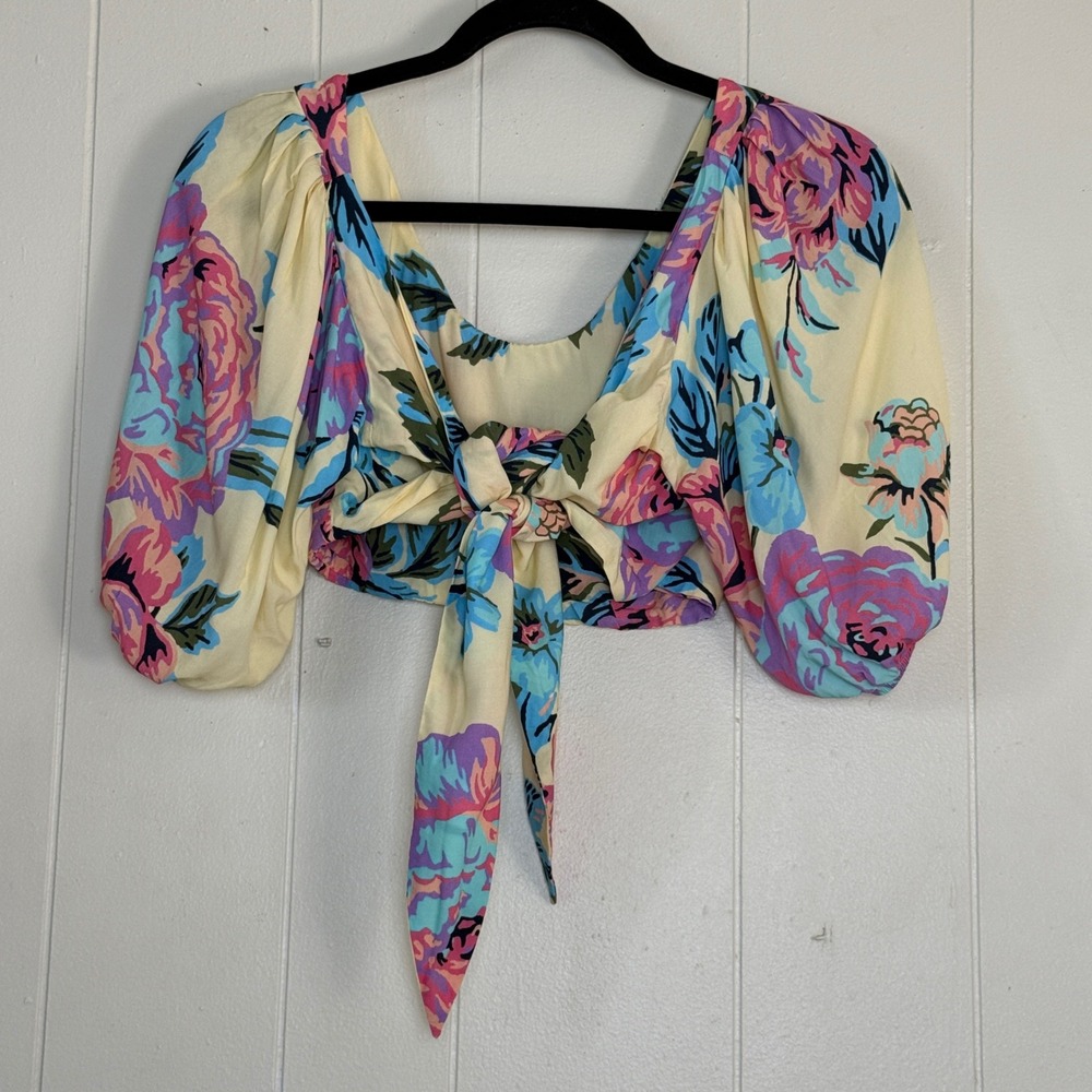Maaji Women Yellow Floral Print Maxi Wrap Skirt Set Crop Top Size S Resort Beach - Picture 2 of 13